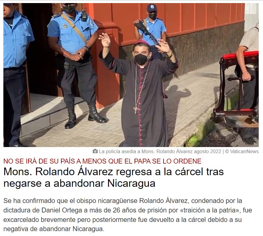 Te invito a que añadas tu propia reflexión - valoración sobre la actitud profética de Mons. #RolandoAlvarez obispo de #Nicaragua 
1.- "Prefiero estar abajo pudiendo estar arriba, que estar arriba debiendo estar abajo"
2.- "Cuando el tirano nos ofrece la libertad gratuitamente, es