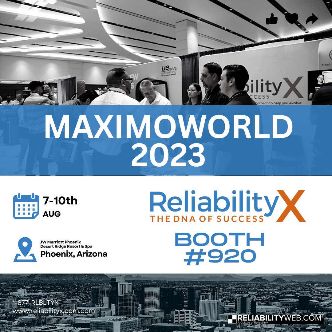 ReliabilityX's tweet image. We are thrilled to announce our participation at Maximoworld in August, taking place in Phoenix, Arizona! 🌵 As proud sponsors of this prestigious event, we invite you to visit us at Booth 920.

#Maximoworld #AssetManagement