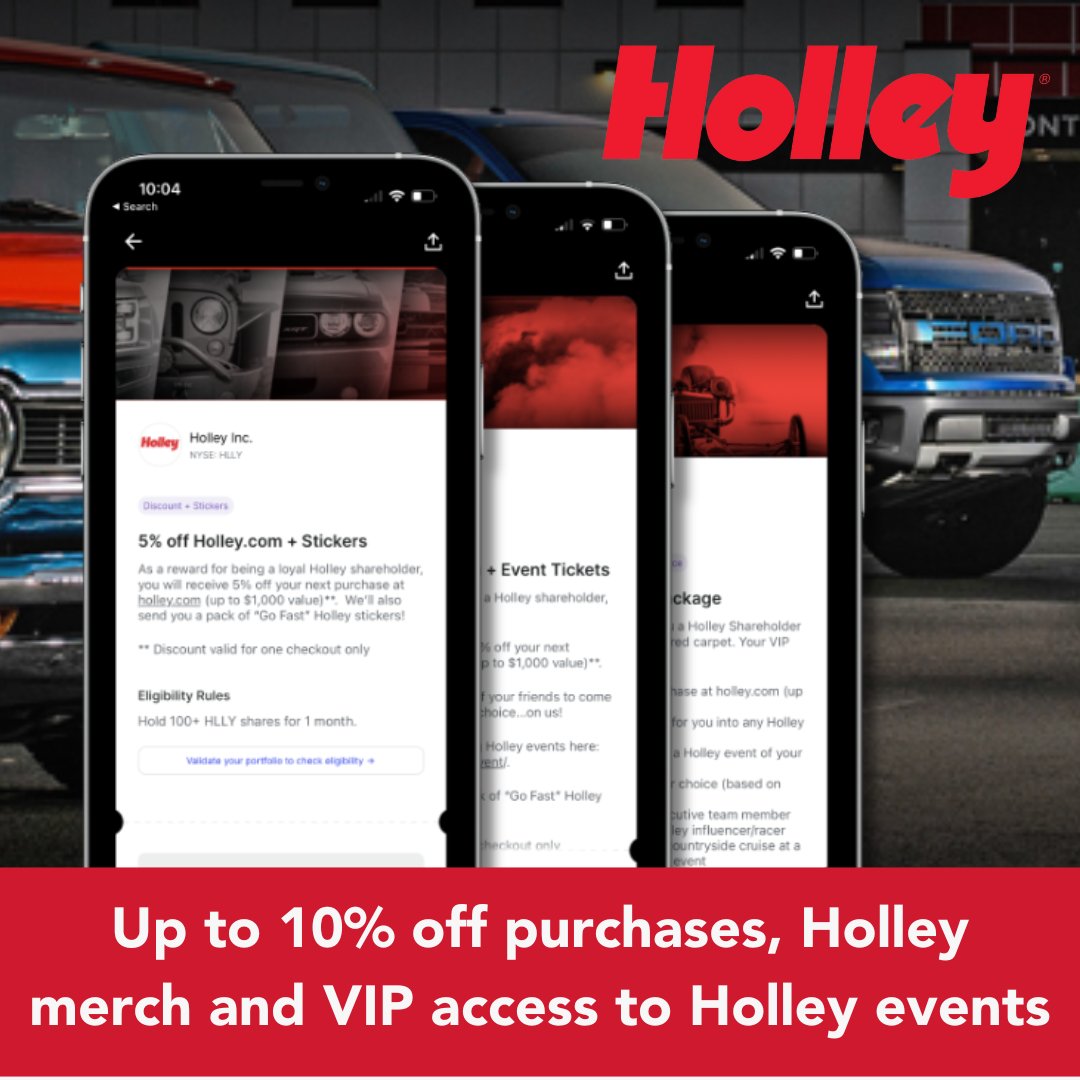 stockperks's tweet photo. 🏎️@Holley_News is now on Stockperks! Some epic perks for $HLLY shareholders: Up to 10% off at https://t.co/jhc8ZUcocm, sweet Holley merch and VIP access to legendary Holley events around the country.  

🚗Check them out on the Stockperks app! 

#Holley #LSFest #classiccar https://t.co/1XxLr9XiCg