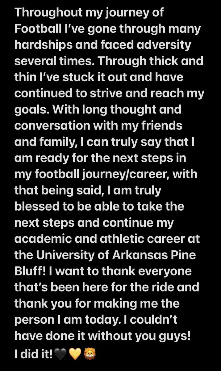 Jeremy b (@jeremyb510) on Twitter photo After long thought, and conversations with my friends and family. I can say that I am 100% committed to the University of Arkansas Pine Bluff! I want to say thank you to <a href="/kylekramer82/">Coach Kramer</a> & <a href="/CoachAHampton/">Alonzo Hampton</a> for giving me this opportunity #RestoreThePRIDE #ProtectTheBLUFF <a href="/UAPBLionsFB/">ππ¨π₯πππ§ ππ’π¨π§π¬ π
π¨π¨ππππ₯π₯ π</a> After long thought, and conversations with my friends and family. I can say that I am 100% committed to the University of Arkansas Pine Bluff! I want to say thank you to <a href="/kylekramer82/">Coach Kramer</a> & <a href="/CoachAHampton/">Alonzo Hampton</a> for giving me this opportunity #RestoreThePRIDE #ProtectTheBLUFF <a href="/UAPBLionsFB/">ππ¨π₯πππ§ ππ’π¨π§π¬ π
π¨π¨ππππ₯π₯ π</a>