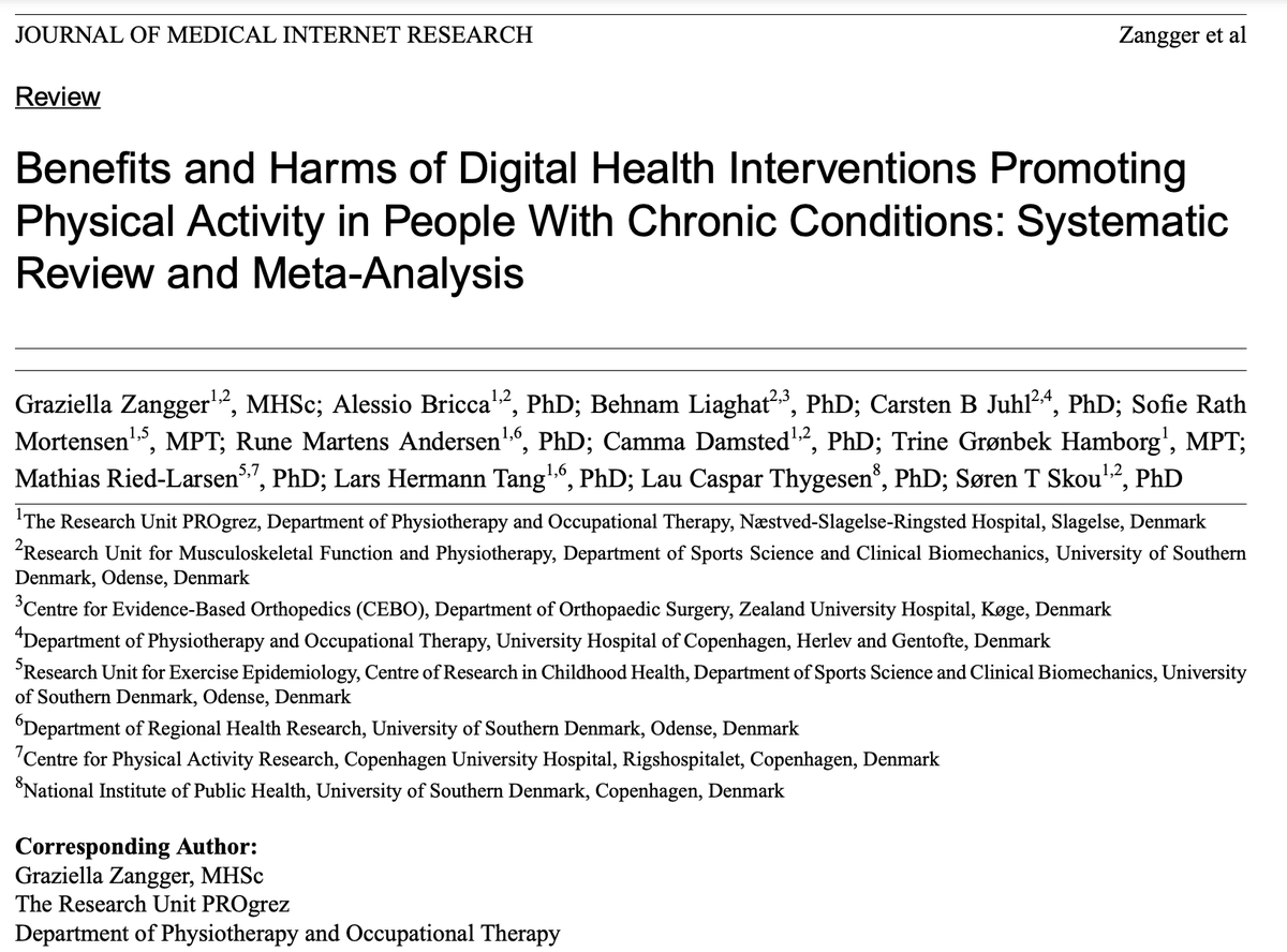 a_bricca's tweet photo. 💻Digital health interventions improve physical activity in various chronic conditions.

#depression #anxiety #heartdisease #COPD #osteoarthritis #hypertension #type2diabetes #multimorbidity

👏Massive work led by PhD student @gra_zang 👏

🧵Thread

https://t.co/GK3pkBO9h6 https://t.co/q60TmxUkfw