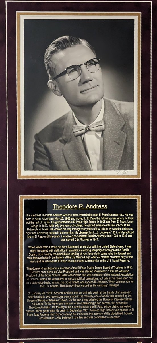 Andress High School is named in honor of Theodore Andress, who was an El Paso lawyer and the president of the El Paso Public School Board. Today we had the pleasure of meeting his daughters Linda Andress Walsh and Carol Andress Humphrey along with their husbands. They picked the