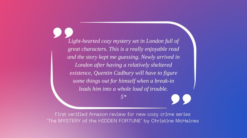 Lovely to see this amazing review of my cozy crime, The Mystery if the Hidden Fortune. #amwriting 
amzn.eu/d/hdomLBv