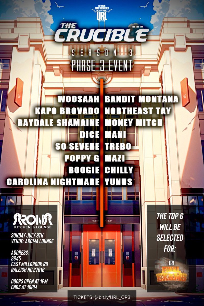 <a href="/urltv/">Ultimate Rap League</a> <a href="/URLCrucible/">The Crucible</a> 

BORN LEGACY + PHASE 3 <a href="/urltv/">Ultimate Rap League</a> 

GET YOUR TICKETS FOR A MEGA WEEKEND IN RALEIGH, NC 🔥 

🎟️ bit.ly/URL_CP3 🎟️ 

⬆️ Scroll down to RAYDALE SHAMAINE &amp; Support Ya Boy💯 

ARE WE RAPPING OR ⁉️🧐 #WTFIRS #OSBL #URL #BornLegacy #MIDWESTMONSTER👿 <a href="/P_URLTV/">P / URLTV</a>