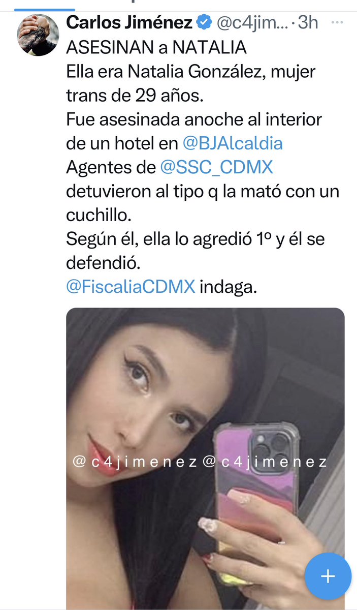 Carlos Jiménez (@c4jimenez) on Twitter photo DETENIDO por el ASESINATO de NATALIA
Es Brayan Axel Mtz
Exreo
Estuvo preso por abuso sexual.
Anoche entrĂł a un hotel de <a href="/BJAlcaldia/">AlcaldĂa de Benito JuĂĄrez</a> con Natalia GonzĂĄlez, mujer Trans.
AhĂ la asesinĂł.
Agentes de <a href="/SSC_CDMX/">SSC CDMX</a> lo detuvieron.
<a href="/FiscaliaCDMX/">FiscalĂa CDMX</a> indaga. DETENIDO por el ASESINATO de NATALIA
Es Brayan Axel Mtz
Exreo
Estuvo preso por abuso sexual.
Anoche entrĂł a un hotel de <a href="/BJAlcaldia/">AlcaldĂa de Benito JuĂĄrez</a> con Natalia GonzĂĄlez, mujer Trans.
AhĂ la asesinĂł.
Agentes de <a href="/SSC_CDMX/">SSC CDMX</a> lo detuvieron.
<a href="/FiscaliaCDMX/">FiscalĂa CDMX</a> indaga.