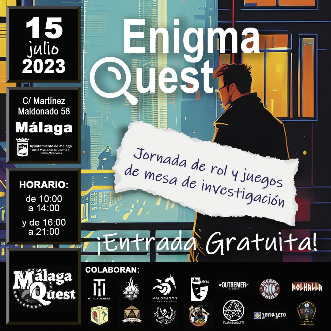 MalagaQuest's tweet photo. Os recordamos que el próximo sábado 15 de julio tenéis algunas pesquisas que realizar en #EnigmaQuest23. Pronto tendremos las pistas necesarias para subir toda la información de las actividades que se llevarán a cabo. https://t.co/ClQKetqZ5S