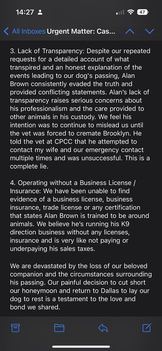 Kyla_Lacey's tweet photo. Hi guys please share for awareness. A couple went on their honeymoon in Paris and left their dog with trainer and boarder Alan Brown, but passed away from heat exhaustion after being left in a van. This isn’t the first time he’s been accused of this, but his wife is Arlington PD https://t.co/WrH8ZkUgxl