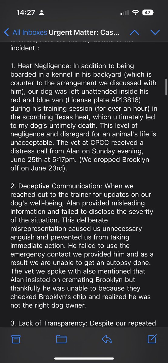 Kyla_Lacey's tweet photo. Hi guys please share for awareness. A couple went on their honeymoon in Paris and left their dog with trainer and boarder Alan Brown, but passed away from heat exhaustion after being left in a van. This isn’t the first time he’s been accused of this, but his wife is Arlington PD https://t.co/WrH8ZkUgxl