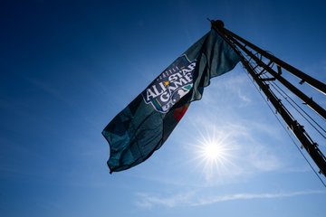 Photo of the All-Star Game flag at the top of the Space Needle. 
