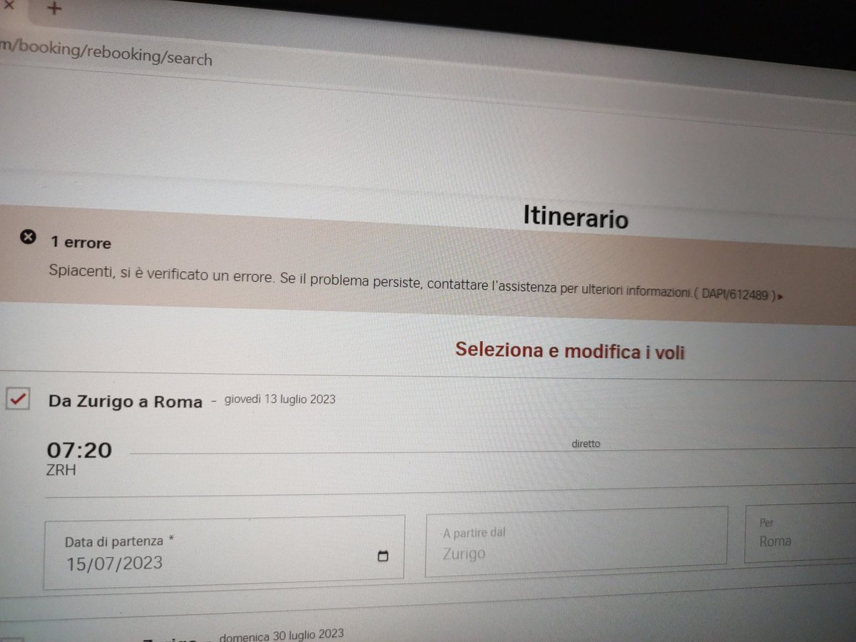 whitedwarf1979's tweet photo. @FlySWISS I can't change a flight, because everytime I try this is the server response. I deleted cookies, tried different browsers and pc but doesn't work. If I want to change by phone I will be charged 25CHF plus, that's not fair, it's a problem on your website!Do it for free! https://t.co/bcd2gB8uJg