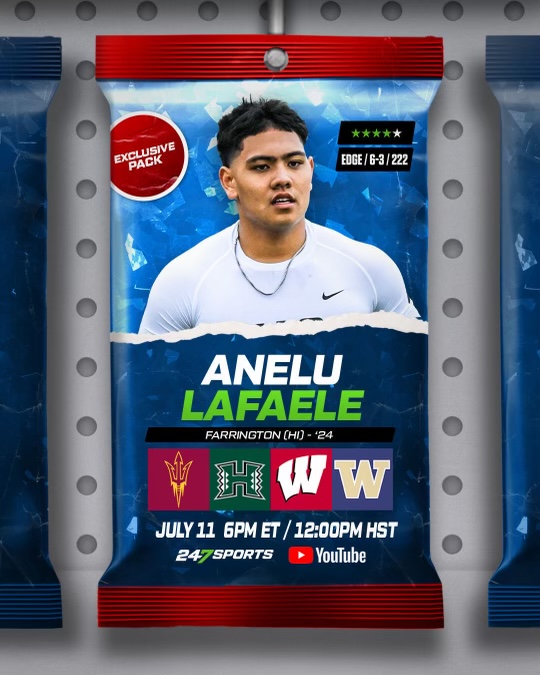 Announcing my commitment next week Tuesday 7/11 at 12pm (HST). Tune in live <a href="/247Sports/">247Sports</a> <a href="/BlairAngulo/">Blair Angulo</a> <a href="/BrandonHuffman/">Brandon Huffman</a> <a href="/GregBiggins/">Greg Biggins</a> @IkaikaAthletics <a href="/tjlafaele/">Teri Lafaele</a>