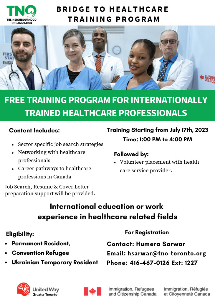 Register to participate in <a href="/TNOtoronto/">TNO-THE NEIGHBOURHOOD ORGANIZATION</a>'s Bridge to Healthcare program before July 17th. 

More information below! 👇