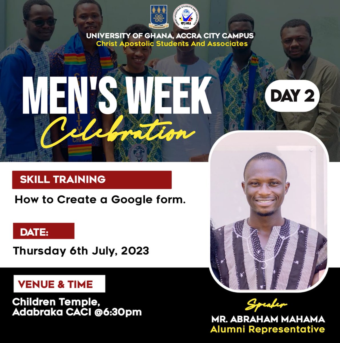 casacitychapter's tweet photo. It's DAY 2 of our #MenWeekCelebration23, and we're getting skill-trained! You are definitely not missing this, right? Right! 🙃💪❤️‍🔥

SEE YOU 🔜!!! 🏃🏃‍♀️

#ManUp23 #ManUp
#MenWeekCelebration
#BearingFruitsHundredfold
#casacitychapter #casaglobal
#casamove #casatakeover https://t.co/112WELPqnE