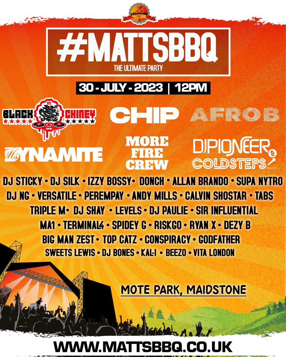 #MattsBBQ 2023

Sun July 30th @ Mote Park, Maidstone

For tickets 🖱mattsbbq.co.uk