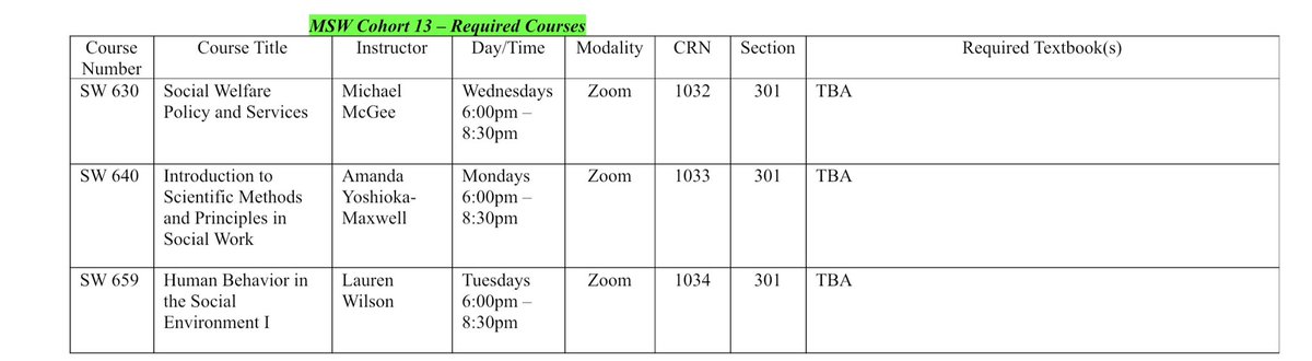 Tyrahs_'s tweet photo. The classes are set for Fall 🙌🏻✨
#mswstudent #cohort13 https://t.co/xRpkl1tffZ