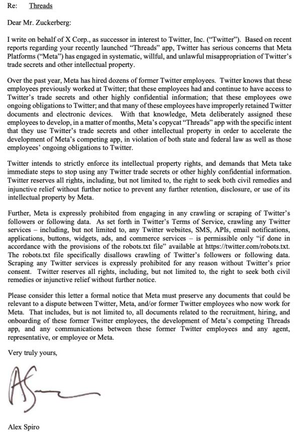 BNONews's tweet photo. Here's the full letter from Twitter to Meta's Mark Zuckerberg https://t.co/kpWx9wV1bO