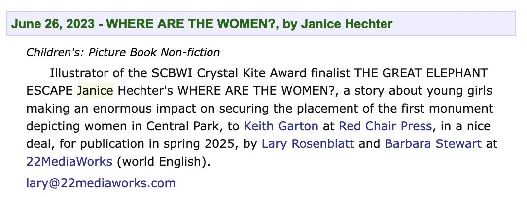 JaniceHechter's tweet photo. Announcement from Publishers Marketplace. . . #kidlit #KidLitArtPostcard https://t.co/BhyCaWUc0P