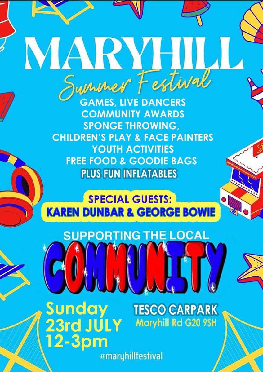 QueensCrossHA's tweet photo. Sunday 23rd July 👉 save the date 📅

Just over two weeks to go until the Maryhill Summer Festival featuring games, activities, free food, special guests and lots more! https://t.co/sN9dcQtXfn