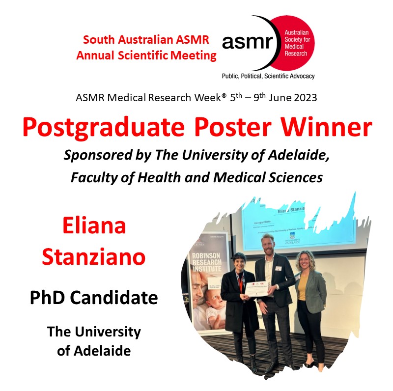 The Australian Society for Medical Research (ASMR) (@theasmr1) on Twitter photo <a href="/UniversitySA/">UniSA</a> <a href="/RobsInstitute/">Robinson Research Institute</a> <a href="/unisaresearch/">UniSA Research</a> <a href="/_LauraTrainor/">Laura Trainor</a> <a href="/UniofAdelaide/">Uni of Adelaide</a> <a href="/li_annaaa/">Anna Li</a> <a href="/Flinders/">Flinders University</a> Eliana Stanziano from <a href="/UniofAdelaide/">Uni of Adelaide</a> was our postgrad poster awardee, recognising the most outstanding poster by a PhD/Masters student:βGenetic & biochemical characterization of the SIK3 mutation, R393H: A causal mutation that helps define a new family of monogenetic disordersβ <a href="/UniversitySA/">UniSA</a> <a href="/RobsInstitute/">Robinson Research Institute</a> <a href="/unisaresearch/">UniSA Research</a> <a href="/_LauraTrainor/">Laura Trainor</a> <a href="/UniofAdelaide/">Uni of Adelaide</a> <a href="/li_annaaa/">Anna Li</a> <a href="/Flinders/">Flinders University</a> Eliana Stanziano from <a href="/UniofAdelaide/">Uni of Adelaide</a> was our postgrad poster awardee, recognising the most outstanding poster by a PhD/Masters student:βGenetic & biochemical characterization of the SIK3 mutation, R393H: A causal mutation that helps define a new family of monogenetic disordersβ
