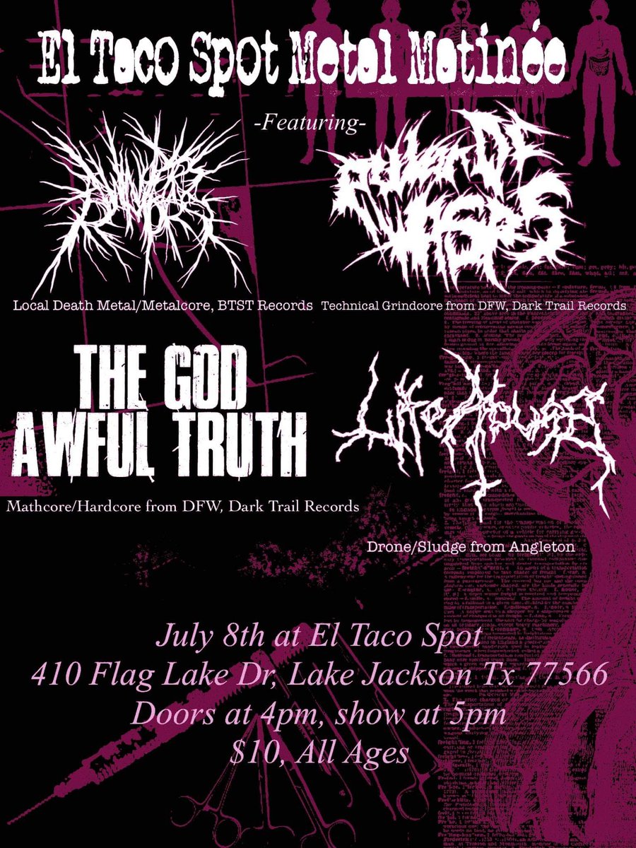 Our local show with <a href="/pillarofwaspstx/">PILLAR OF WASPS</a> and <a href="/tgattx/">The God Awful Truth</a> is 2 days away. Be sure to come out if you're in the area