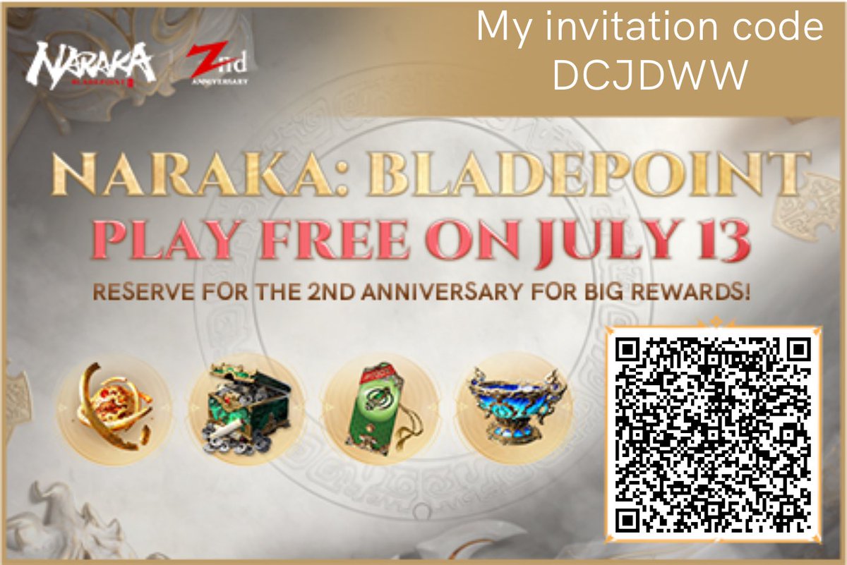 huyfat2's tweet photo. NARAKA: BLADEPOINT is now free! Enter my invitation code: DCJDWW, and reserve for the 2nd anniversary gift! https://t.co/F3NZFTHYlE https://t.co/IPRHNvesb3