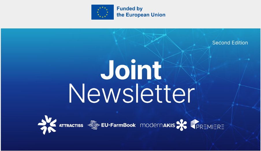 📢 Out now: Second edition of the Joint Newsletter featuring sister projects <a href="/attractiss/">ATTRACTISS</a>, <a href="/EUFarmBook/">EU-FarmBook</a>, <a href="/modernAKIS/">HEurope modernAKIS</a>, and <a href="/premiere_eu/">PREMIERE_EU-Project</a>.

🤝 Explore the vital role of advisors and #AKIS in their initiatives.

✅Subscribe for more: buff.ly/44dTElt