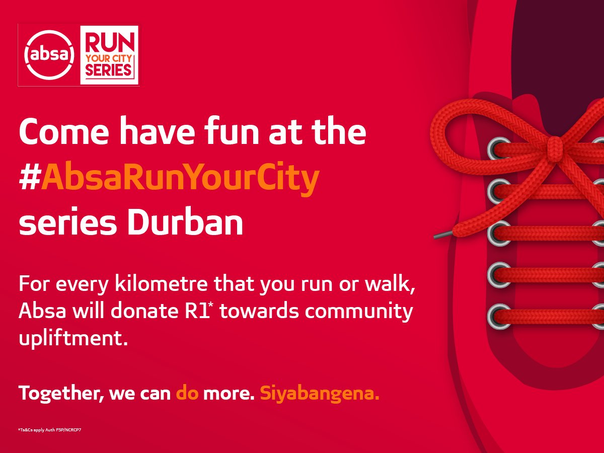It’s almost time to run Durban, and I will be giving you all the race updates that you need on Stacey and J Sbu. Join Team Absa on Strava and raise R1 for every kilometre that you walk or run towards community upliftment, thanks to <a href="/AbsaSouthAfrica/">Absa South Africa</a>. Ts &amp; Cs. #AbsaDurban10k