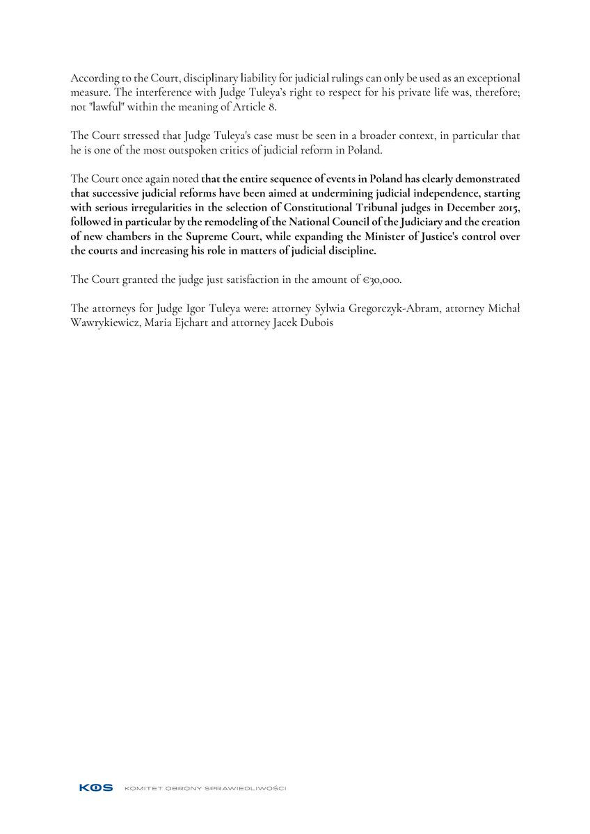 ECHR judgment in case Tuleya v. Poland: multiple violations in case concerning disciplinary regime for judges in Poland ⤵️