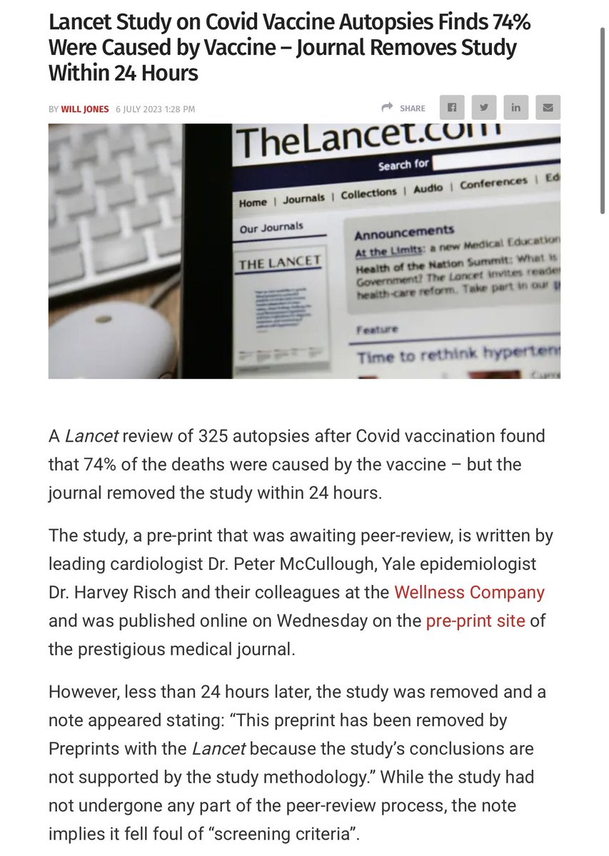 Storiesofinjury's tweet image. PLEASE SHARE:

The Lancet removed the below study within 24 hours: A Systematic Review of Autopsy Findings in Deaths after COVID-19 Vaccination

However, less than 24 hours later, the study was removed and a note appeared stating: “This preprint has been removed by Preprints with…