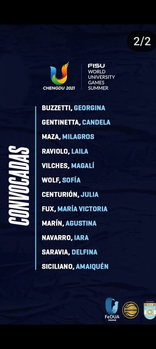 🏀La <a href="/cabboficial/">Argentina Básquet</a> confirmó las 12 que estarán a fin de mes en los Juegos Universitarios en China.
De los campus de reclutamiento universitario que se hicieron, no quedó ninguna.
Ignacio Navazo será el entrenador de las chicas.