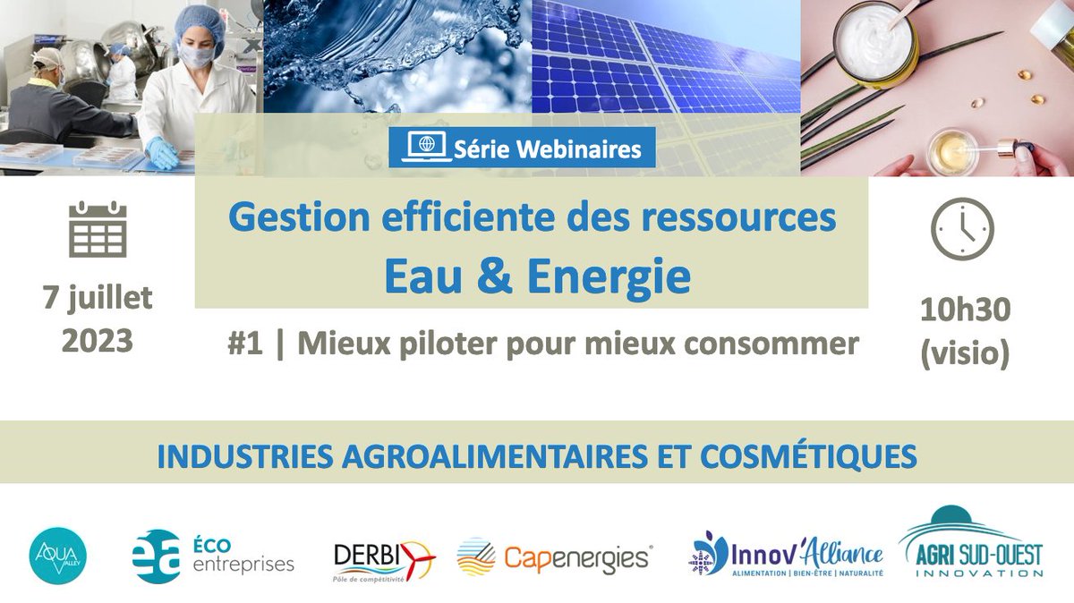 #WEBINAIRE  Gestion efficiente des ressources EAU &amp; ENERGIE

Éa, <a href="/PoleAquaValley/">Aqua Valley</a> Agri Sud-Ouest Innovation, <a href="/Capenergies/">Capenergies</a>, <a href="/pole_DERBI/">Pôle DERBI</a>  et <a href="/InnovAlliance_/">PÔLE INNOV'ALLIANCE</a>  vous proposent un webinaire "Mieux piloter pour mieux consommer"
📆 7 Juillet 2023
🔗 lnkd.in/eyJpYpuX
#eau #energie