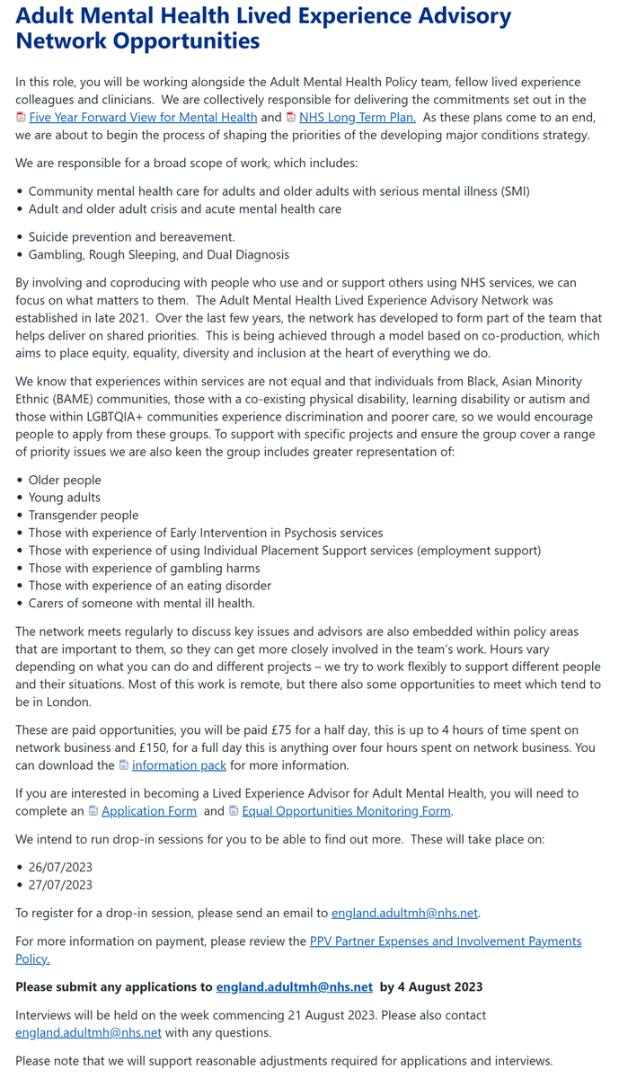 markfarmeruk's tweet image. We are recruiting to the Adult Mental Health Network at NHS England.  

Do you have lived experience of mental ill health?  Do you care for some with mental ill health?  If so, please consider taking a look at these paid roles at:   england.nhs.uk/get-involved/g…

#nhs #livedexperience