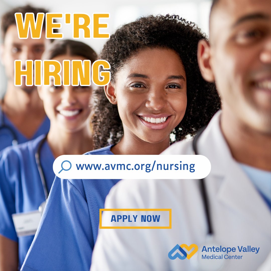 avmedicalcenter's tweet photo. We're growing our team to support the medical services we offer, and are hiring for various nursing positions. If you have a passion for helping others, we encourage you to join #TeamAVMC. Apply today at https://t.co/em37LioXKZ. #Nurse #Jobs #Careers #Healthcare #GrowWithUs https://t.co/CBFmcarBNN