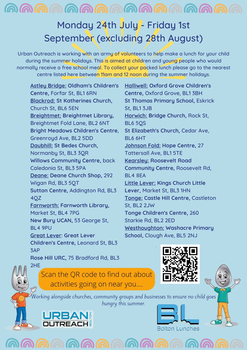 Urban Outreach are providing a free lunch for all children and young people during the summer holidays, who would normally receive a free school meal from Monday 24th July - Friday 1st September 2023 #freelunch #summerholidayssupport #urbanoutreach