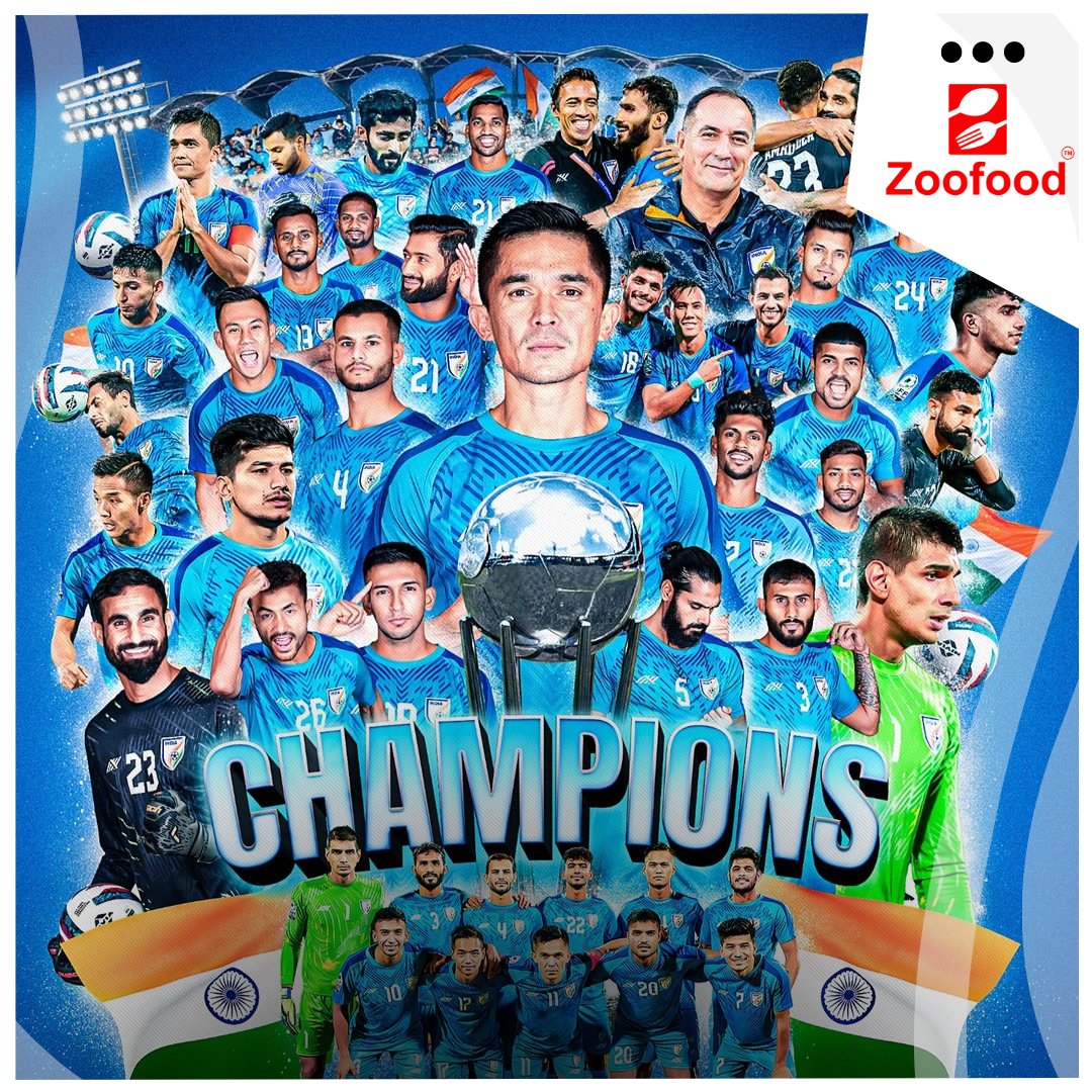 Zoofoodofficial's tweet photo. Celebrating the win of our Heroes on the
Football Team. Well deserved🤘👏❤ ! #indianfootball #saff2023 #football #greaternoida https://t.co/z1QQzkvy5G