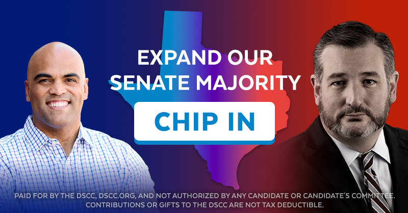 dscc's tweet photo. CNN reports that Ted Cruz is the MOST VULNERABLE Republican senator this cycle -- and we CAN flip states like Texas blue. Will you rush a donation before our midnight deadline to help elect candidates like Colin Allred (D) and send those like Ted Cruz (R) packing?