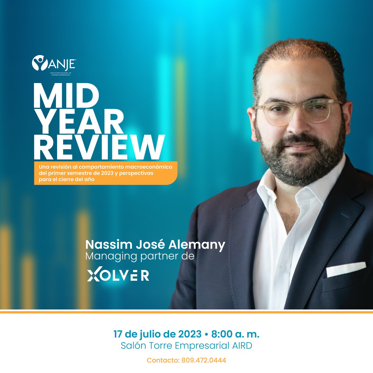 CONOCE A NUESTROS INVITADOS
Junto a <a href="/NassimAlemany/">Nassim José Alemany</a> Managing partner <a href="/XolverRD/">XolverRD</a> tendremos la oportunidad de analizar el comportamiento macroeconómico del primer semestre de 2023 y de realizar una proyección de las tendencias al cierre de año.