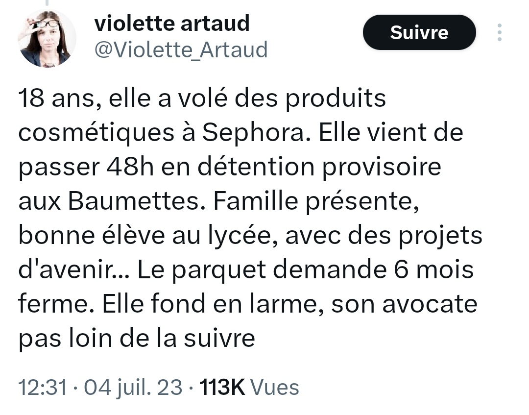 Babar_le_Rhino's tweet image. On envoie des lycéennes de 18 ans 6 mois en prison pour avoir volé du maquillage ?
On lui bousille la vie pour ça ?
Pendant que ceux qui volent des millions n'ont rien ?
À quel moment on a le droit de parler de Dictature de l'oligarchie ?