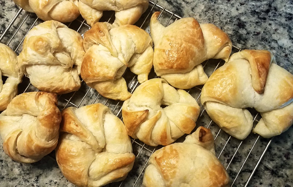 SparksCooks's tweet photo. #homemade French #croissants are divine. Buttery, soft, flaky, pillowy, did I mention buttery? This was a 1st for me; I had my doubts that I could do it, but 2 days later I’m a believer. And laminating dough – who knew that was a thing?! #pastry #ChefMode #bakingmode #baking https://t.co/JcpCRakXmH