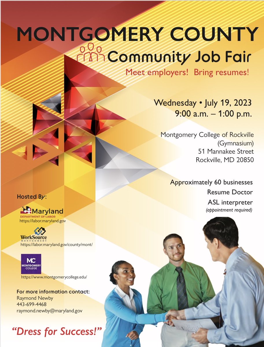 Ebel4MoCo's tweet photo. Community Job Fair on 7/19 at Montgomery College! https://t.co/qRv8dwrCy3