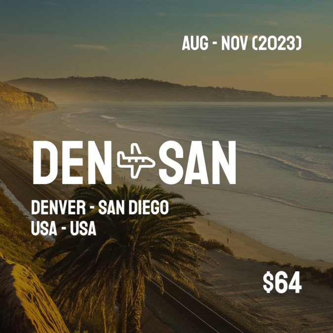 DENCheapDeals's tweet photo. ✈️ Denver (DEN) to San Diego (SAN) for only $64 (USD) roundtrip 💸
145 live dates on Adventure Machine. - get the app on iOS or Android #denver #denversbest #denvercolorado #denverbroncos #denverphotographer #denverblogger https://t.co/o7Ne8Cl7VS