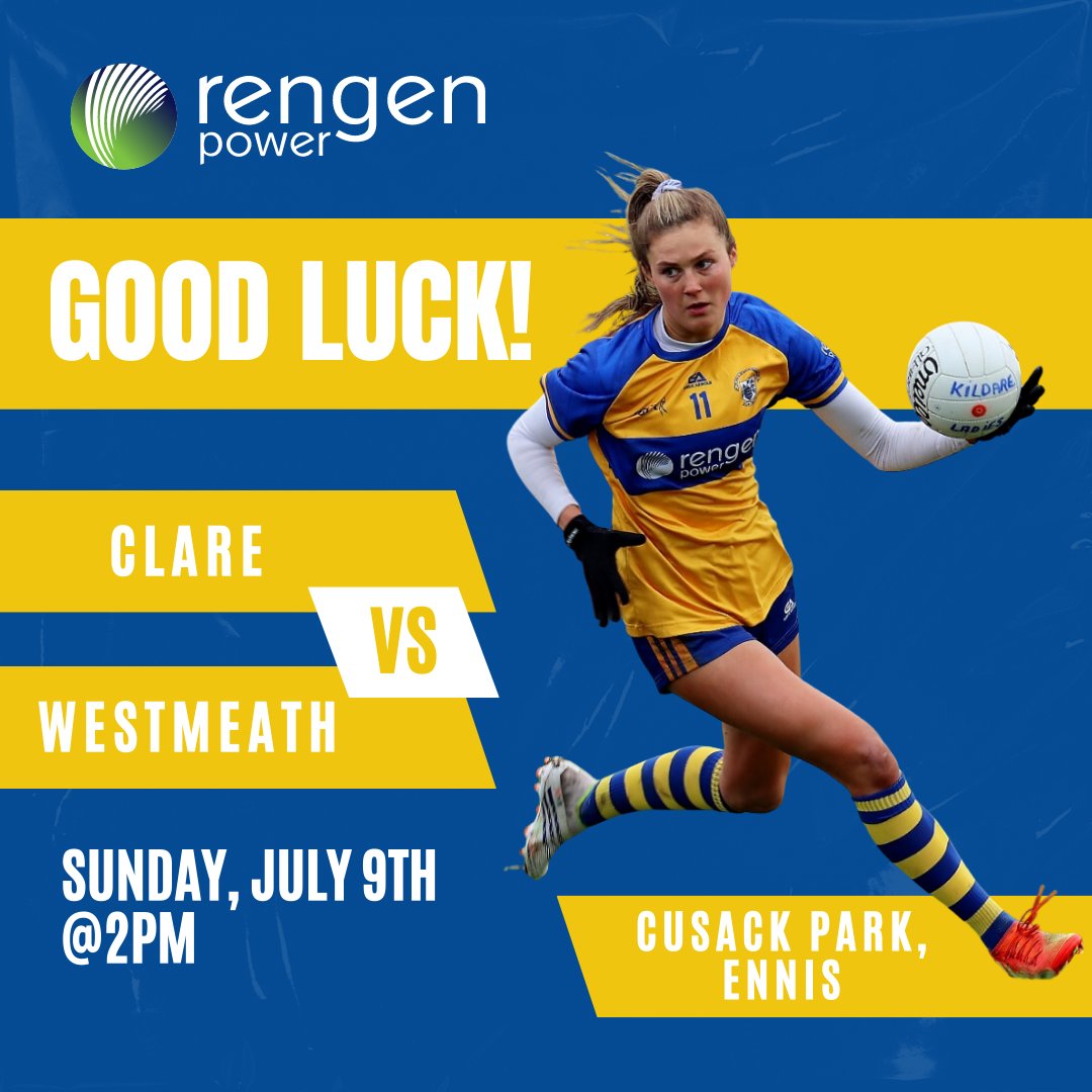 Rengen Power (@rengenpower) on Twitter photo Best of Luck to the Clare Ladies Football Team as they take on Westmeath this Sunday. The team have been extraordinary so far this year. Letâs roar the Banner all the way to Croke Park! #proudsponsor #football #championship <a href="/Clarelgfa/">Clare LGFA</a> <a href="/LadiesFootball/">Ladies Football</a> <a href="/clarefmsport/">clarefmsport</a> <a href="/ClareChampion/">The Clare Champion</a> Best of Luck to the Clare Ladies Football Team as they take on Westmeath this Sunday. The team have been extraordinary so far this year. Letâs roar the Banner all the way to Croke Park! #proudsponsor #football #championship <a href="/Clarelgfa/">Clare LGFA</a> <a href="/LadiesFootball/">Ladies Football</a> <a href="/clarefmsport/">clarefmsport</a> <a href="/ClareChampion/">The Clare Champion</a>