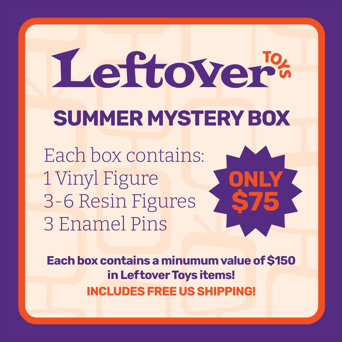 leftovertoys's tweet photo. Are you prepared!?

The Leftover Toys Summer Mystery Box launches tomorrow at 10 AM PT!

Each box is guaranteed to receive 1 x vinyl figure, 3-6 different handcrafted resin figures, and 3 x enamel pins. Some boxes even contain extra goodies like sticker packs, lanyards, and more! https://t.co/q4R0MkAOXk