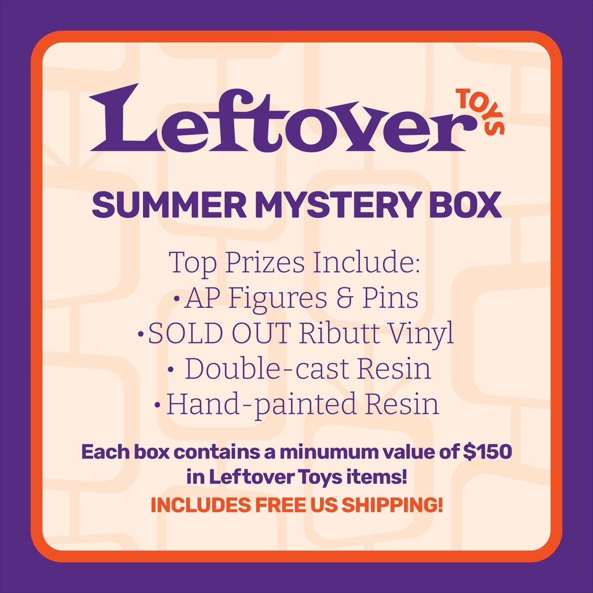 leftovertoys's tweet photo. Are you prepared!?

The Leftover Toys Summer Mystery Box launches tomorrow at 10 AM PT!

Each box is guaranteed to receive 1 x vinyl figure, 3-6 different handcrafted resin figures, and 3 x enamel pins. Some boxes even contain extra goodies like sticker packs, lanyards, and more! https://t.co/q4R0MkAOXk