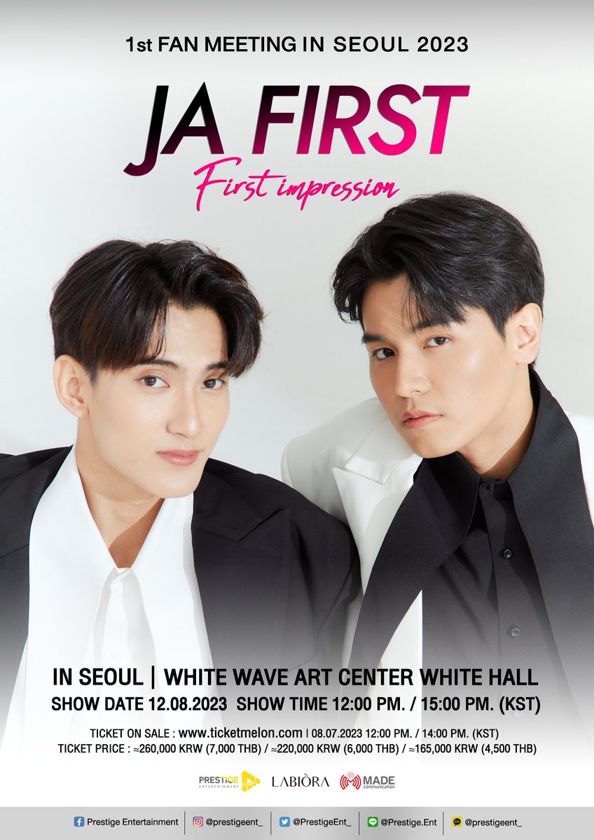 jafirstfamilyph's tweet photo. #JaFirst: First Impression Fan Meeting in Seoul Korea! 🇰🇷💚🧡✨️
ITS A DATE! MARK YOUR CALENDARS #Domjw 🤍
🗓 Aug.12.2023
📍White Wave Art Center White Hall
Tickets on sale via https://t.co/8Sws4gJujS on July.08.2023!
#JaPhachara #First_Chalongrat #TeddyJa #รักแรกของเฟริสท์ https://t.co/fmhpmZoK1r