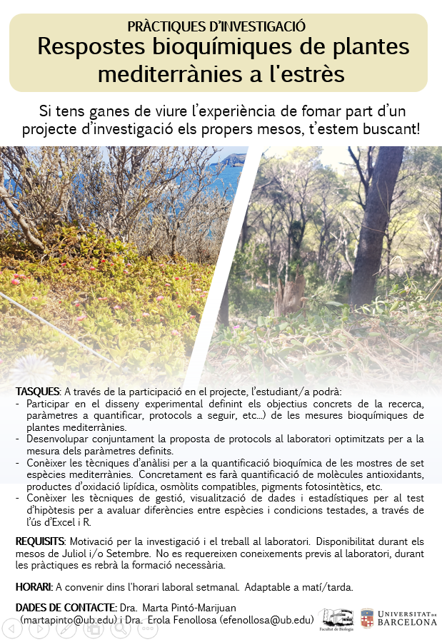 Erola_Fenollosa's tweet photo. 📢Estàs estudiant a @BiologiaUB i tens ganes de conèixer de més a prop el món de la investigació? Tenim un projecte per tu! Contacta'ns! 
@IRBioUB  #estudiants #practiques #biologia https://t.co/455OanyoU5