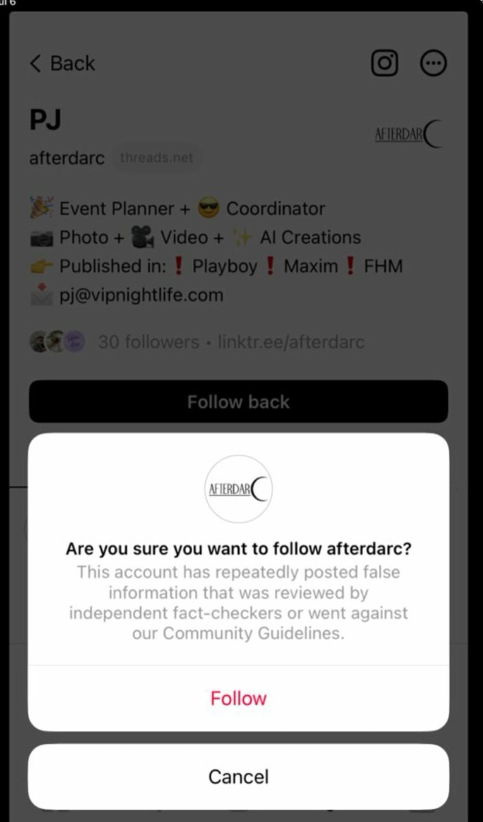 afterdarc's tweet photo. @DC_Draino They just transferred our restrictions over from IG lol. Meta sucks https://t.co/2486QRCi8t