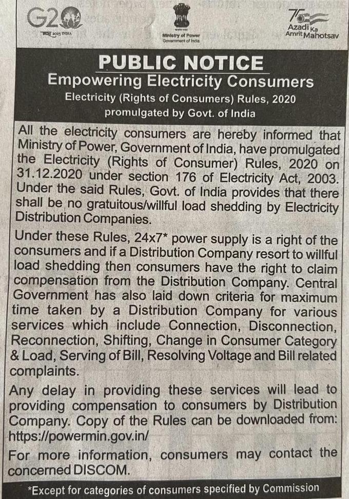 mayank_pruthi's tweet photo. Electricity is one of the Fundamental Rights for existence under Article 21 of the Constitution of India

In Gurgaon you may have to pay 1 lakh Rs for a new connection as a development fee. 

Reality vs Public Notice
@cmohry @PMOIndia @rwasushantlok2 @pcmeenaIAS @mlkhattar https://t.co/Kf3pW3UCu7