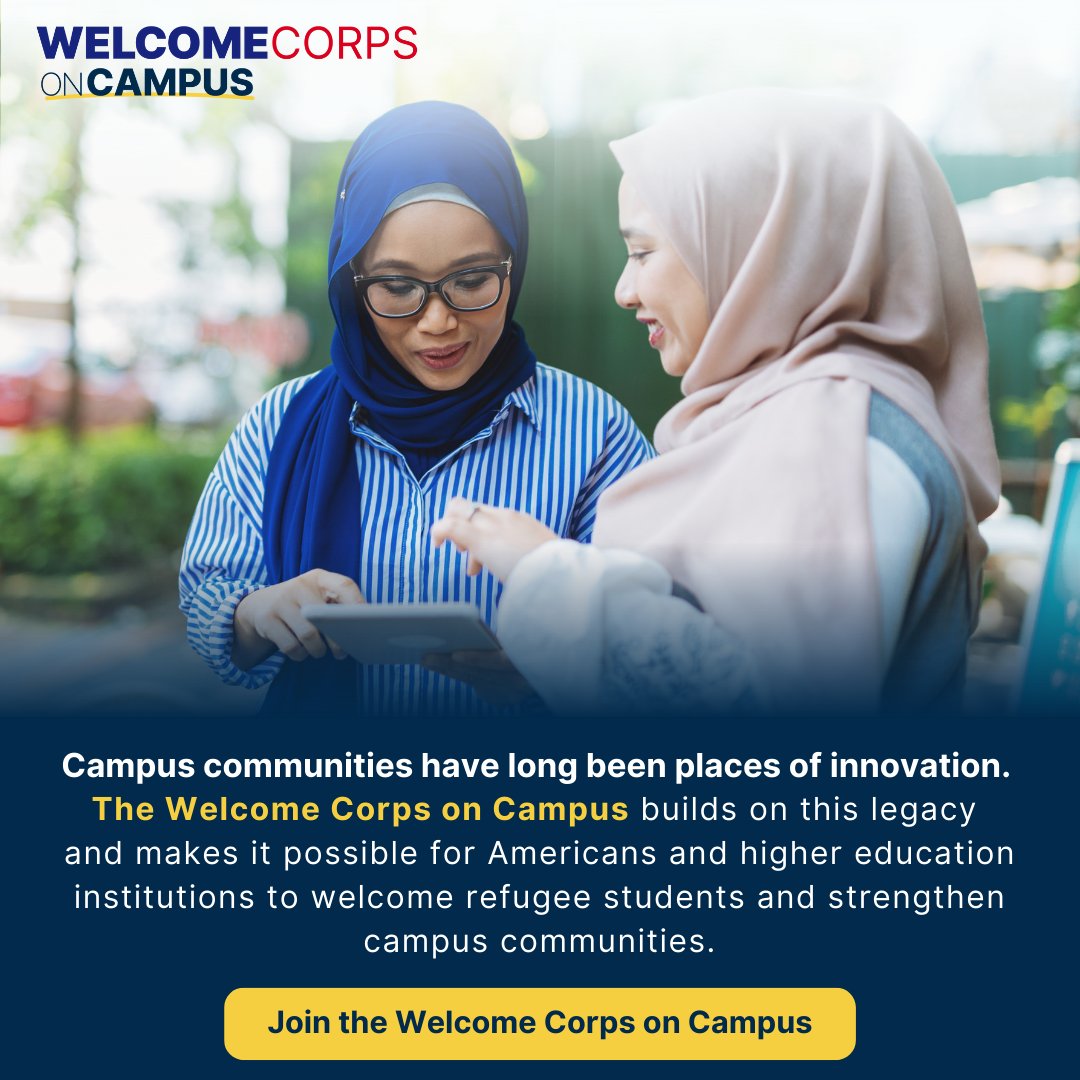 Every Campus A Refuge (@evcampusarefuge) on Twitter photo Exciting expansion of the <a href="/WelcomeCorps/">Welcome Corps</a>! <a href="/StatePRM/">Bureau of Population, Refugees, and Migration</a> is empowering Americans to welcome refugee students through the Welcome Corps on Campus. Together, U.S. students, staff, faculty and higher education leaders can strengthen campus communities. Join us! welcomecorps.org/campus Exciting expansion of the <a href="/WelcomeCorps/">Welcome Corps</a>! <a href="/StatePRM/">Bureau of Population, Refugees, and Migration</a> is empowering Americans to welcome refugee students through the Welcome Corps on Campus. Together, U.S. students, staff, faculty and higher education leaders can strengthen campus communities. Join us! welcomecorps.org/campus