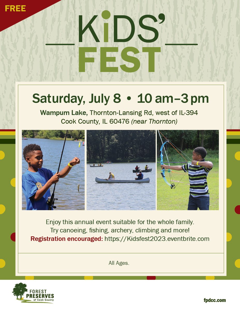 FPDCC's tweet photo. Join us at the Kids’ Fest this Saturday, 7/8, and experience an exciting day filled with fishing, canoeing, archery and much more! 🏹🎣🛶

Time: 10 am - 3 pm

Location:  Wampum Lake, Thornton-Lansing Rd, west of IL-394

Learn more: https://t.co/ikP18VgbiV https://t.co/nPOvFQjph7